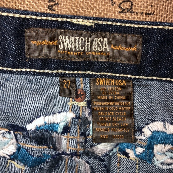 Switch USA Embroidered Bird Dark Wash Flare Bootcut Jean Size 27 - Picture 6 of 14